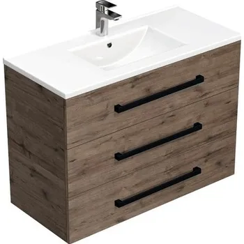 Koupelnový nábytek Koupelnová skříňka s černou úchytkou a umyvadlem SAT Cube Way 100x76,5x46 cm dub Wellington mat CUBE46C1003DWMOD