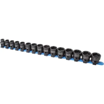 Gola hlavice Hlavice nástrčné úderové 1/2", 10-24 mm, 6hranné extra krátké 28 mm, 15 ks na liště - ASTA A-SS151