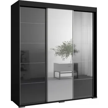 Šatní skříň Posuvná Skříň se zrcadlem Como 3D1L 180 Černá (lacobel)