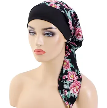 Šátek Šátek na hlavu - černá s květy