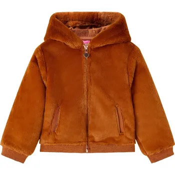 Dětská bunda s kapucí umělá kožešina koňaková 128