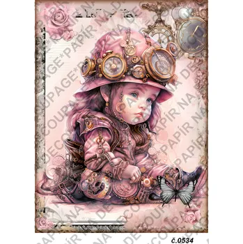 Umělecký papír Rýžový a soft papír na decoupage - Miminko, dítě, steampunk - KB0534 Materiál: Soft, Rozměr: A4