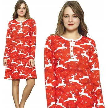 Dámská noční košile Košile s dlouhým rukávem a 4 knoflíky noční bavlna, vánoční velikost M