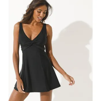 Dámské plavky Jednodílné jednobarevné plavky se sukní Solaro, pro ženy po operaci prsu černá 44