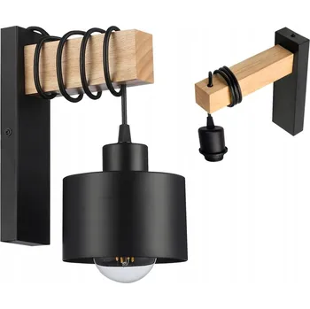 Nástěnné svítidlo Nástěnné svítidlo dřevěné LED Závěsné na kabelu stínidlo 1xE27 LOFT Černé