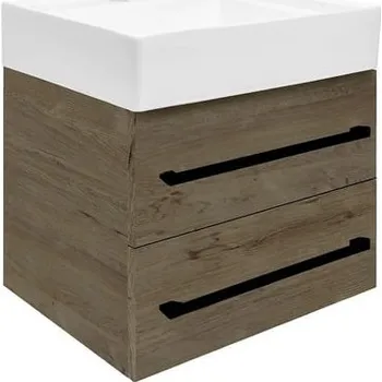 Koupelnový nábytek Koupelnová skříňka s umyvadlem a černou úchytkou SAT Cube Way 60x53x46 cm dub Wellington mat CUBE46C602DWSATCW