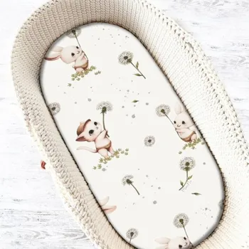 Prostěradlo Prostěradlo do kočárku, koše, bavlna, Kocourek a pampeliška - bílá, Rozměry 90x40