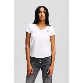Dámské tričko TRIČKO KARL LAGERFELD JEANS KLJ SLIM V-NECK TEE WHITE