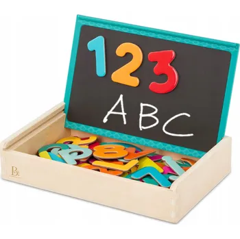 Dřevěná hračka Magnetická písmenka a číslice v dřevěné krabičce s tabulkou B.Toys