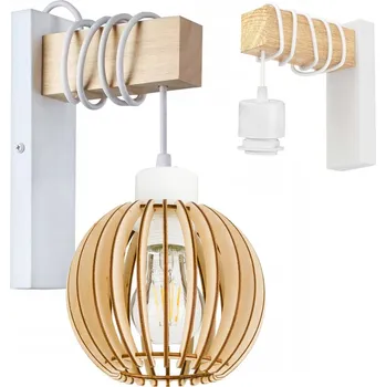 Nástěnné svítidlo Nástěnné svítidlo dřevěné LED Závěsné na kabelu stínidlo 1xE27 LOFT Bílé (Bílá)