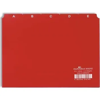 Archivační box Rejstříky, červená, A5, PP, A-Z, 25 ks/balení, DURABLE 365003