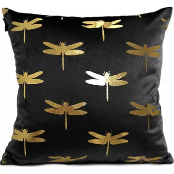 Polštář DEKORAČNÍ POVLEČENÍ NA POLŠTÁŘ 40x40 CM NA POHOVKU ZLATÉ VÁŽKY ČERNÉ