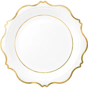 Party nádobí Papírové talíře bílo-zlaté 18 cm – 6 ks