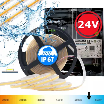 LED páska LED COB pásek 5m NEON 24V ECOLIGHT STUDENÁ BÍLÁ 6000K IP67 9W/M