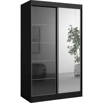 Šatní skříň Posuvná Skříň se zrcadlem Como 2D1L 120 Černá (lacobel)