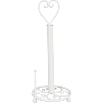 Držák kuchyňských utěrek Bílý stojan na kuchyňské utěrky se srdcem – 18x39 cm