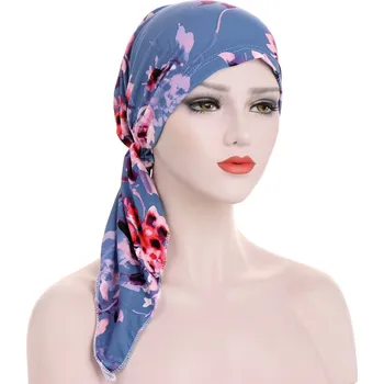 Šátek Šátek na hlavu - modrý s květinami