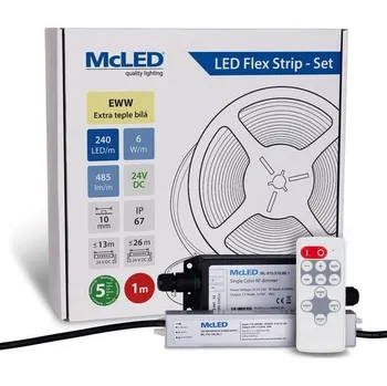 ukončovací lišta McLED LED pásek - sada 1 m + Přijímač Nano IP67, 240 LED/m, EWW, 6 W/m, DC 24V, 485 lm/m, CRI90, IP67, 10 mm, vodič 3 m ML-126.035.90.S01002