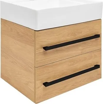 Koupelnový nábytek Koupelnová skříňka s umyvadlem a černou úchytkou SAT Cube Way 60x53x46 cm dub Hickory mat CUBE46C602DHSATCW