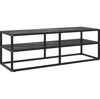 Obývací pokoj TV stolek černý s bílým mramorovým sklem 100 x 40 x 40 cm
