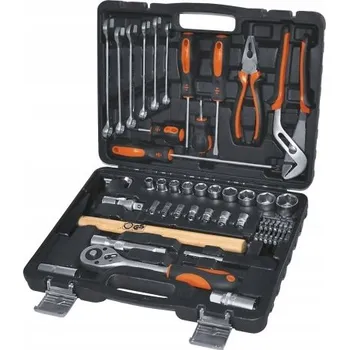 Kufr na nářadí, klíče, nástavce, šroubováky, bity, kleště, kladivo 56 Ks.