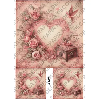Umělecký papír Rýžový a soft papír na decoupage - Vintage, srdce - KB0541 Materiál: Soft, Rozměr: A4