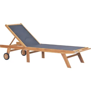 Zahradní lehátko Skládácí zahradní lehátko s kolečky masivní teak a textilen
