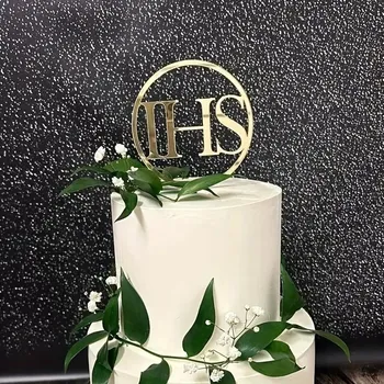 Obraz Id_5056 Topper na dort ke SVATÉ PŘIJÍMÁNÍ SVATÉ, IHS ZLATÝ, KULATÝ akryl, K PRVNÍMU SVATÉMU PŘIJÍMÁNÍ NÁPIS na dort