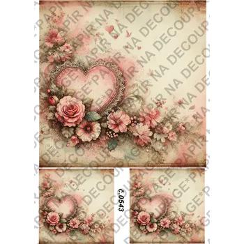 Umělecký papír Rýžový a soft papír na decoupage - Vintage, srdce - KB0543 Materiál: Soft, Rozměr: A4