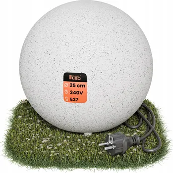 Venkovní osvětlení Zahradní lampa koule LED imitace kamene betonu, kabel 230V, patice E27, 25 cm, IP65