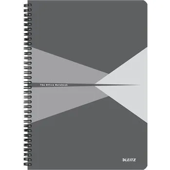 Zápisník Blok "Office", šedá, drátěná kroužková vazba, A4, čtverečkovaný, 90 listů, laminovaný povrch, LEITZ