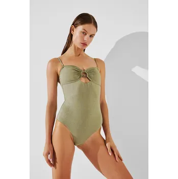Dámské plavky PLAVKY KARL LAGERFELD KARL DNA RING RIO SWIMSUIT OIL GREEN LUREX