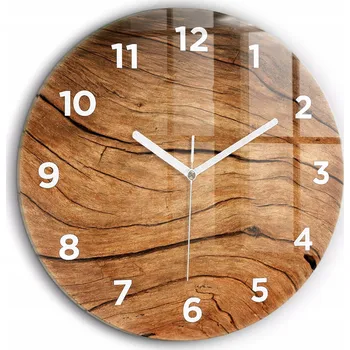 Hodiny Skleněné nástěnné hodiny do moderního interiéru se vzorem starého dřeva fi60 cm