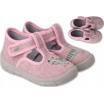 Dívčí bačkory Befado dětské papuče na suchý zip růžové, velikost 22