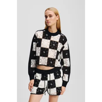 Dámský svetr SVETR KARL LAGERFELD JEANS KLJ GEO CROCHET CROP SWEATER BLACK/WHITE
