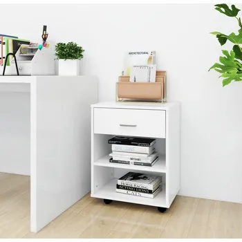 Koupelnový nábytek Skříňka na kolečkách bílá lesklá 46x36x59 cm kompozitní dřevo