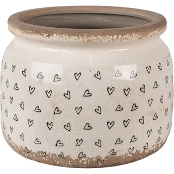Obal na květináč Béžový keramický obal na květináč se obrysy srdíček Ankie – 20x15 cm