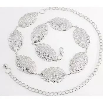 Opasek Ozdobný dámský kovový pásek s lístky Stříbrný