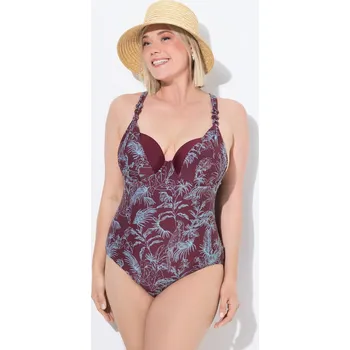 Dámské plavky Ulla Popken, Plus size Plavky, džungle, měkké košíčky, kostice, recyklovaný materiál pro plnoštíhlé nadměrná velikost, 837059348-1014, hnědý, 56, Nadměrné velikosti, Plus size oblečení, Oblečení pro boubelky, Oblečení pro baculky, Oblečení pro plnoštíhlé,