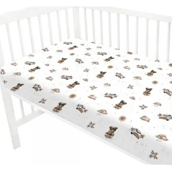 Prostěradlo Prostěradlo do postýlky 120x60cm, bavlna, Méďa pilot - bílá, béžová, Rozměry 140x70