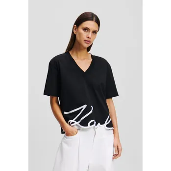 TRIČKO KARL LAGERFELD KARL SIGNATURE HEM V-NK TSHIRT BLACK