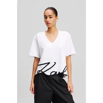 TRIČKO KARL LAGERFELD KARL SIGNATURE HEM V-NK TSHIRT WHITE