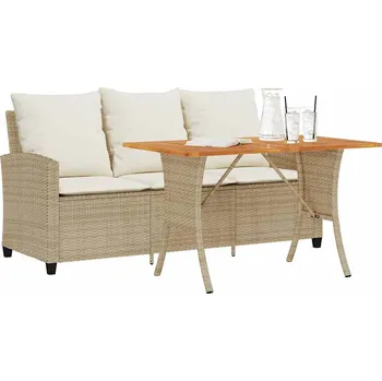 Zahradní pohovka Zahradní pohovka 3-sedák s polštáři&Stůl béžový polyratan