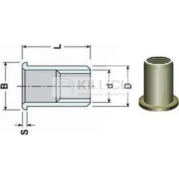 Nýt nýtovací matice OTEVŘENÁ M4x11 A2 NEREZ plochá rýhovaná hlava hladké tělo (s= 0.3-2.5 mm)
