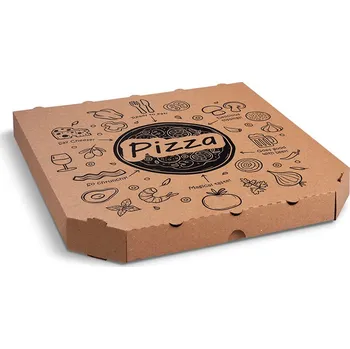Jednorázové nádobí Pizza krabice kraft (33 x 33 x 3 cm) s potiskem 100 ks