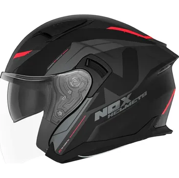 Helma na motorku NOX N130 KLINT černá červená otevřená helma, XS