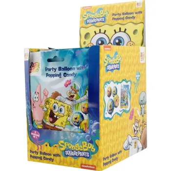 Balónek Práskací prášek & 2x nafukovací balónek SPONGE BOB 8 g - PARTY BALLOON POPPING CANDY - balení 24 ks (4x práskací prášek & 2x nafukovací balónek ve tvaru srdce / 4x 2 g práskací prášek / Tlapková patrola)