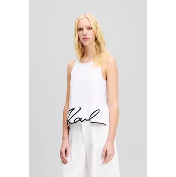 Dámské tričko TOP KARL LAGERFELD SIGNATURE HEM TANK TOP WHITE