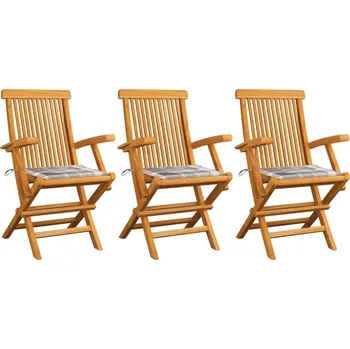 Zahradní nábytek Zahradní židle s šedými károvanými poduškami 4 ks masivní teak