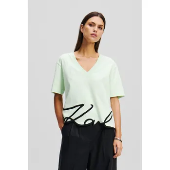 Dámské tričko TRIČKO KARL LAGERFELD KARL SIGNATURE HEM V-NK TSHIRT SPRAY